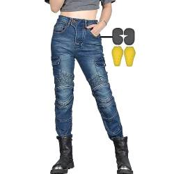 CBBI-WCCB Damen Moto Jeans Motorrad Hose mit Protektoren Motorradhose。 (Blau, L= 34W / 32L) von CBBI-WCCB