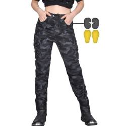 CBBI-WCCB Damen Moto Jeans Motorrad Hose mit Protektoren Motorradhose (DE/NL/SE/PL, Bundweite & Schrittlänge, 30, 31, blau Tarnanstrich) von CBBI-WCCB