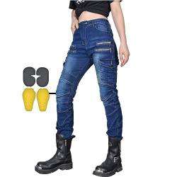 CBBI-WCCB Damen Moto Jeans Motorrad Hose mit Protektoren Motorradhose. (Blau, M = 32W / 31L) von CBBI-WCCB