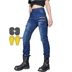 CBBI-WCCB Damen Moto Jeans Motorrad Hose mit Protektoren Motorradhose. (Blau, S=30W / 31L) von CBBI-WCCB