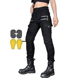 CBBI-WCCB Damen Moto Jeans Motorrad Hose mit Protektoren Motorradhose. (Schwarz, L= 34W / 32L) von CBBI-WCCB
