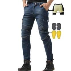 CBBI-WCCB Herren Moto Jeans Motorrad Hose mit Protektoren Motorradhose mit Aramid Schutzfutter Oberschenkeltaschen (Blau, M = 30W / 31L) von CBBI-WCCB