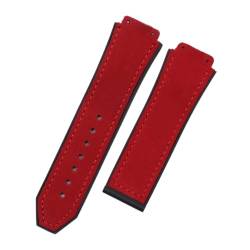 CBLDF 25 mm x 19 mm hochwertiges Uhrenarmband, Gummi-Lederarmband, Ersatz, kompatibel mit Hublot-Armband, 22 mm Faltschließe, Zubehör (Color : Red, Size : Silver Buckle) von CBLDF