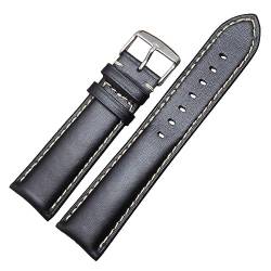 CBLDF Handgefertigte Uhrenarmbänder Aus Echtem Leder For Herren Und Damen, 18, 19, 20, 21, 22, 24 Mm, VINTAGE-Uhrenarmband Mit Silberfarbener, Polierter Schnalle (Color : Black silver buckle, Size : von CBLDF