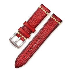 CBLDF Leder-Uhrenarmbänder 18 Mm, 20 Mm, 22 Mm, 24 Mm, Edelstahl-Schnalle, Uhrenzubehör, Retro-Armbanduhrenarmbänder (Color : Red (silver), Size : 24mm) von CBLDF