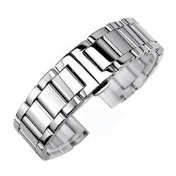CBLDF Massives Edelstahl-Armband, 18 Mm, 20 Mm, 22 Mm, 24 Mm, Faltschließe, Herren-Metall-Ersatzarmband, Uhrenarmband (Color : Silver glossy, Size : 18mm) von CBLDF