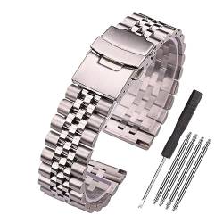 CBLDF Stahl-Uhrenarmband-Armband For Damen Und Herren, Silberfarbenes Massives Metallarmband, 18 Mm, 20 Mm, 22 Mm, 24 Mm (Color : Silver, Size : 24mm) von CBLDF