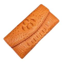 Authentic True Crocodile Skin Damen Lange Chic Wallet Female Card Holders Exotic Real Alligator Leder Lady Large Clutch Geldbörse, Farbe: Orange, Modisch und lässig von CBLdF