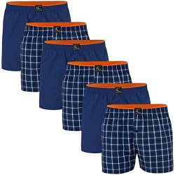 CC Clark Crown Herren Webboxershorts, Boxershorts American Style im 6er Pack, Blau Kariert und Uni, Grösse 3XL von CC Clark Crown