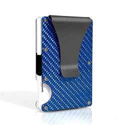 CCAFRET Damen Geldbörse Carbon Fiber Card Holder Mini Slim Wallet Men Aluminum Metal Magic Wallet Small Thin Male Purses Money Bag Vallet (Color : Blue) von CCAFRET