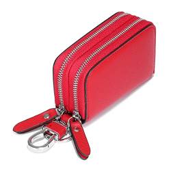 CCAFRET Damen Geldbörse Double Layer Leather Key Wallet Unisex Key Case Men Car Keychain Double Zipper Keychain Bag Coin Purse Keychain Wallet Women (Color : Red) von CCAFRET