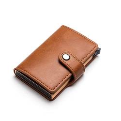 CCAFRET Damen Geldbörse Men Leather Wallet Cards Holder Protector Smart Wallet Aluminum Case Box Card Holder Wallet (Color : Bruin) von CCAFRET
