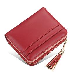 CCAFRET Damen Geldbörse Mode Quaste Damen Geldbörse Pu. Leder-Reißverschluss Schnalle Kurze Brieftaschen for Frauen Luxus Multi-Card 2 Falten Münzbörse (Color : Red) von CCAFRET