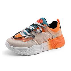 CCAFRET Damen Laufschuhe Blue Orange Men Woman Running Shoes Height Increasing Sport Shoes Lace Up Unisex Sneakers Chunky High Heels Cool (Size : 10) von CCAFRET