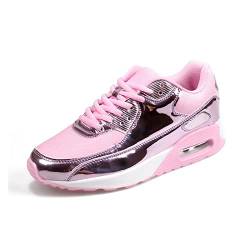 CCAFRET Damen Laufschuhe Frauen Laufschuhe Air Cushion Gold Sportschuhe Damen Mesh Sneakers Outdoor Dicke Untere Wanderschuhe Schnürschuhe (Color : Pink Tennis Shoes, Size : 5.5) von CCAFRET