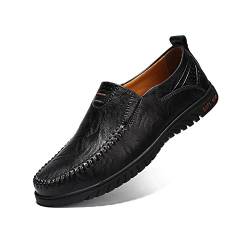 CCAFRET Herren Turnschuhe Echtes Leder Männer Schuhe Casual Slip auf formalen Müßiggänger Männer Schwarz Männliche Fahrschuhe (Color : Black, Size : 9.5) von CCAFRET