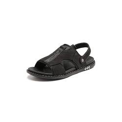 CCAFRET Herrensandalen Genuine Leather Slippers for Men summer slides male Sandals Beach outsides shoes flip-lops sandalia (Color : Black, Size : 8.5) von CCAFRET
