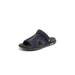 CCAFRET Herrensandalen Genuine Leather Slippers for Men summer slides male Sandals Beach outsides shoes flip-lops sandalia (Color : Blue, Size : 6) von CCAFRET