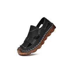 CCAFRET Herrensandalen Leather Sandals Men Slippers For Men Flip Flops Closed Toe Summer Shoes Man Breathable Outdoor Casual Shoe Beach Sport Hiking (Color : Black, Size : 9.5) von CCAFRET