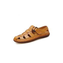 CCAFRET Herrensandalen Men Cow Leather Sandals Outdoor Summer Handmade Men Shoes Men Breathable Casual Shoes Footwear Walking Sandals (Color : Yellow brown, Size : 8) von CCAFRET