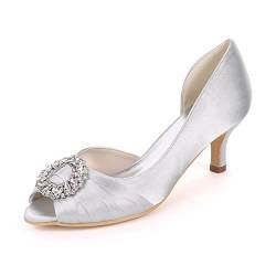 CCAFRET High Heels Satin Evening Dress Shoes for Women, Elegant Shoes with Empty Knot and Crystal Brooch Heels, Open Head (Color : White, Size : 10) von CCAFRET