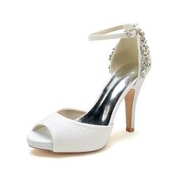 CCAFRET High Heels Sparkly Fabric Wedding Shoes For Brides, High-heeled Sandals With Thick Soles And Open Toes For Women, Balls (Color : White, Size : 6) von CCAFRET