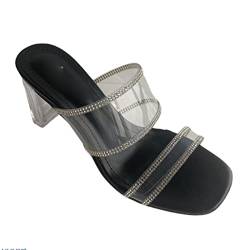 CCAFRET Wasserdichte Sandalen für Damen Clear Heels Slippers Women Sandals Shoes Lady Transparent PVC High Pumps Wedding (Color : Black, Size : 6.5) von CCAFRET