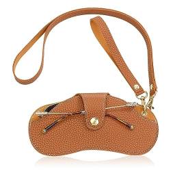 CCAIPU Brillenetui für Herren Damen, PU Leder Weiches Sonnen Brillenetui Tragbare Sonnen Brillenhülle Organizer Anti Fall Brillen Tasche mit Halsriemen (Braun) von CCAIPU