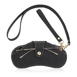 CCAIPU Brillenetui für Herren Damen, PU Leder Weiches Sonnen Brillenetui Tragbare Sonnen Brillenhülle Organizer Anti Fall Brillen Tasche mit Halsriemen (Schwarz) von CCAIPU