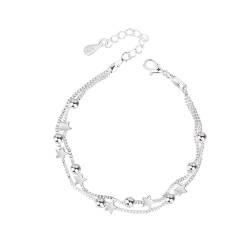 CCAIPU Damen Armband Elegant Perle 925 Sterling Silber Stern Double Layer Armband verstellbar Modeschmuck Armband Herz Armband (A-Silber) von CCAIPU