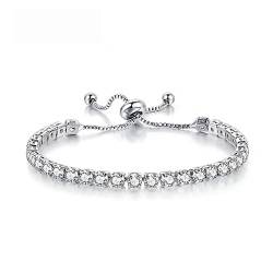 CCAIPU Damen-Armband Strass-Armband 18 Karat vergoldet Zirkonia Klassisches Damen-Tennis-Armband Geschenke für Mädchen (Silver, Legierung) von CCAIPU