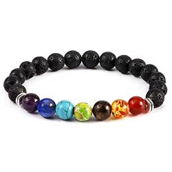 CCAIPU Edelstein Armband für Damen Herren, Schwarzes Lava Stein Armband 7 Chakra Edelsteine Verstellbares Armband Naturstein Stressabbau Schmuckgeschenke für Mutter und Vater von CCAIPU