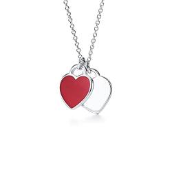 CCAIPU S925 Sterling Silber Runde Perle Halskette mit Pfirsich Herz Liebe Herz geformt Buddha Perlen (rot) von CCAIPU