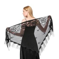 CCAIPU Spitze Stola für Damen, Weich Schultertuch Hochzeit Party Festliche Stola für Abendkleid (Schwarz-B) von CCAIPU