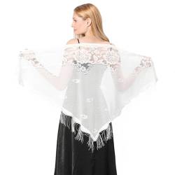 CCAIPU Spitze Stola für Damen, Weich Schultertuch Hochzeit Party Festliche Stola für Abendkleid (Weiß-B) von CCAIPU