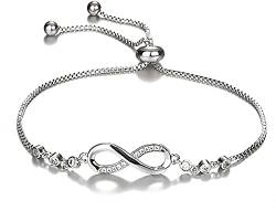 CCAIPU Unendlichkeits-Armband aus 925er Sterlingsilber, Unendlichkeitssymbol, Liebessymbol, Herz, Zirkonia, verstellbares Armband für Frauen, Mädchen, mit Geschenkbox (Silver) von CCAIPU