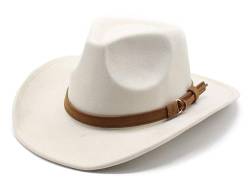 CCAKXCJJ Unisex Westernhut Cowboy-Cowgirl-Hut aus Wildleder, klassischer Fedora-Hut mit breiter Krempe, für Damen und Herren, Beige, M von CCAKXCJJ