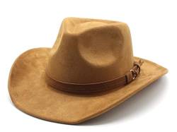 CCAKXCJJ Unisex Westernhut Cowboy-Cowgirl-Hut aus Wildleder, klassischer Fedora-Hut mit breiter Krempe, für Damen und Herren, Khaki, M von CCAKXCJJ