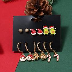CCCYT Ohrringe, Ohrringe aus Sterlingsilber, 6 Paar/Set, Weihnachtsohrringe, Damen, Schneeflocke, Baum, Schneemann, Glocke von CCCYT