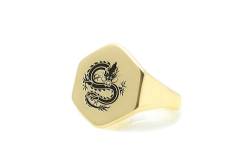 CCNGDS 14k Gold Drachen Siegelring – Chinesischer Drachen Gravur Ring – Unisex Ring – Sechseckförmiger Ring von CCNGDS