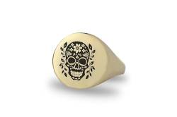 CCNGDS 14k Gold Mexikanischer Totenkopfring – Dia De Los Muertos Ring – Floraler Totenkopfring – Mutiger Statement-Ring von CCNGDS