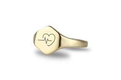 CCNGDS Gravierter Herzschlag-Ring – 14-karätiger Gold-EKG-Linien-Siegelring – Geschenk für Mama – sechseckiger Ring von CCNGDS