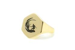 CCNGDS Ring mit Gravur „Surfer Catching Wave“ – 14-karätiger Goldwellen-Siegelring – Geschenkring für Surfer – sechseckiger Ring von CCNGDS