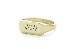CCNGDS Siegelring aus 14-karätigem Gold mit Herzschlaglinie – gravierter EKG-Linienring – individueller Herzschlagring – Ring für Neugeborene von CCNGDS