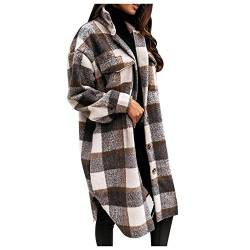 CCOOfhhc Bluse Damen Kariert Hemdjacke Lang Plaid Große Größen Klassische Leicht Karohemd Longshirt Button-down Kariert Shacket Hemdjacke Blusen Locker Outwear Langarm Flanell Jacke Tunika Tops von CCOOfhhc