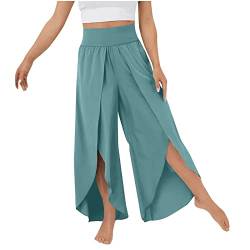 CCOOfhhc Culottes Hosen Damen Leichte Sommerhose, Damen Wickelhose mit Schlitz Weites Bein Rüschen Hose Sommer Yogahose Leicht Luftige Sommerhosen Plissee Bequeme Sporthose für Frauen Schlaghose von CCOOfhhc