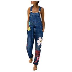 CCOOfhhc Damen Jeanslatzhose Latzhose Jeans Oversize Sommer Jumpsuit Träger Drucken Overalls Frauen Baggy Lose Hose Lange Sommerhose Vintage Loose fit Overall Blumen Denim Playsuit Romper von CCOOfhhc