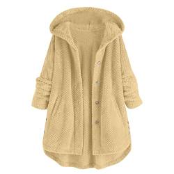 CCOOfhhc Fleecejacke Damen Lang mit Kapuze Plüschjacke Große Größen Fleecemantel Warm Teddy-Fleece Übergangsjacke Reißverschluss Herbst Winter Sweatjacke Fleece Mantel Cardigan Oversize von CCOOfhhc