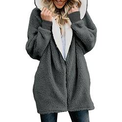 CCOOfhhc Fleecejacke Damen Lang mit Kapuze Plüschjacke Große Größen Fleecemantel Warm Teddy-Fleece Übergangsjacke Reißverschluss Herbst Winter Sweatjacke Fleece Mantel Cardigan Oversize von CCOOfhhc