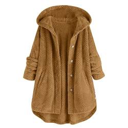 CCOOfhhc Fleecejacke Damen Lang mit Kapuze Plüschjacke Große Größen Fleecemantel Warm Teddy-Fleece Übergangsjacke Reißverschluss Herbst Winter Sweatjacke Fleece Mantel Cardigan Oversize von CCOOfhhc